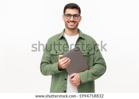 Similar – Image, Stock Photo Smiling young handsome man in office