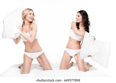 Girls in panties having a pillow fight Lingerie Pillow Fight Images Stock Photos Vectors Shutterstock