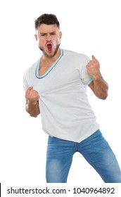 Young Soccer Fan With White Shirt  On White Background