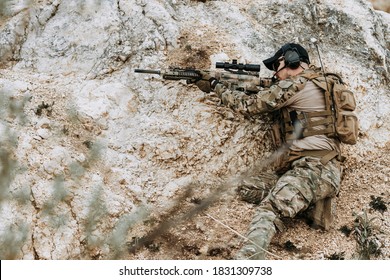 Young Soldier Aiming Down Sniper Rifle Stock Photo 1831309738 ...