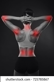 Young Sport Woman Back On Dark Bg Studio Red  Pain Point