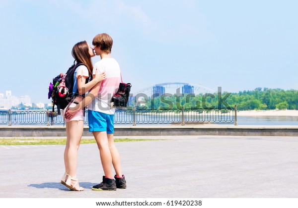 Young Sporty Couple Love Roller Skates Stock Photo Edit Now