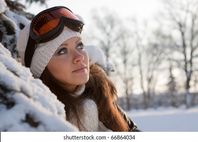 Young Sporty Woman In Ski Glasses. Outdoors.