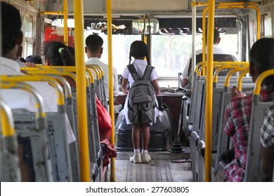 Young Sri Lankan Girl Going To School By Bus