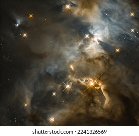 A young stars unseen, planet-forming disk casting a shadow across a more distant cloud in a star-forming region. Shadow is nicknamed Bat Shadow. Digitally enhanced. Elements of image furnished by NASA - Powered by Shutterstock