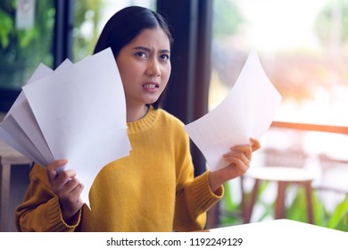 Young Stressed Business Woman Feeling Disappointed When Colleague Gave Many Paperwork To Review Content Before Submission To Leader, Management To Sign. Anger Feel Angry Coworker From Overload Task. 