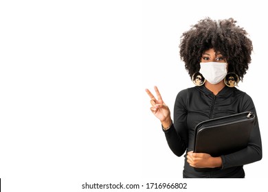 Young Student With Covid-19 Medical Mask Protective Against Coronavirus Photographed In White Background