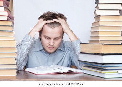 Young Student Overwhelmed Studying Piles Books Stock Photo (Edit Now ...