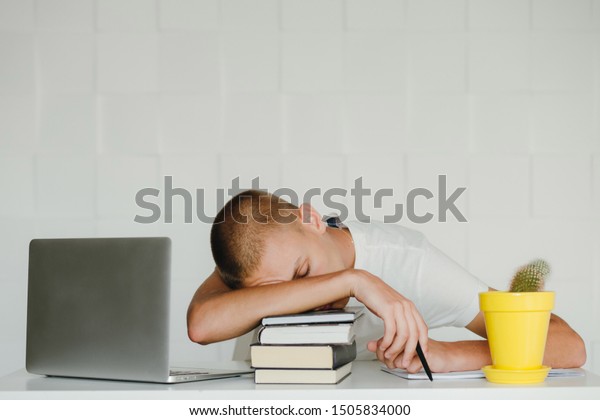 Young Student Sleeping His Desk On Stock Photo Edit Now 1505834000