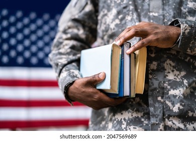 Young Student Soldier In Uniform. Veteran Study