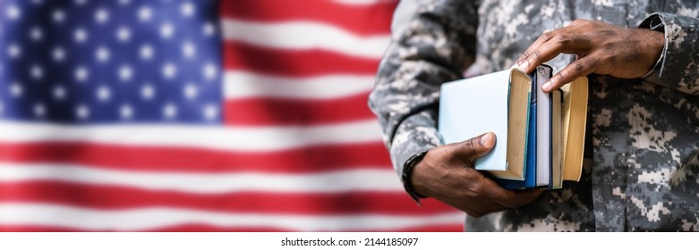 Young Student Soldier In Uniform. Veteran Study