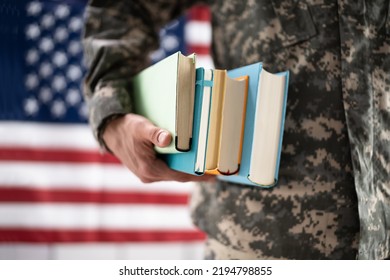 Young Student Soldier In Uniform. Veteran Study