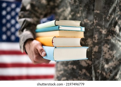 Young Student Soldier In Uniform. Veteran Study