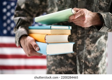 Young Student Soldier In Uniform. Veteran Study