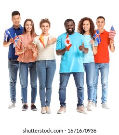 Young Students Of Language School On White Background