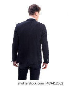 Young stylish man in a suit. Rear view from the back.