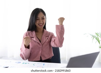 Young Successful Happy Employee Business Woman In Casual Shirt Sit Work At Office Desk.