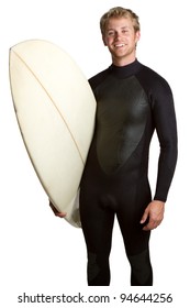 Young Surfer Man Holding Surfboard