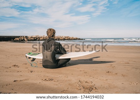 Similar – Image, Stock Photo Sandy beach with surfer