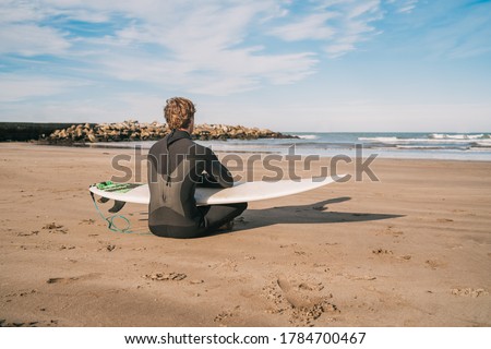 Image, Stock Photo Sandy beach with surfer