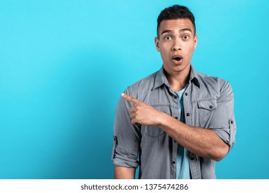 Young Surprised Man Pointing His Hands Stock Photo 1375474286 ...