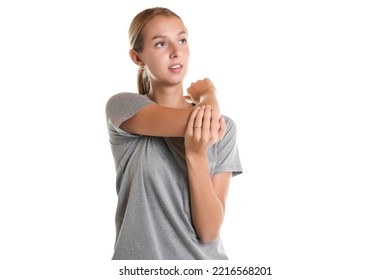 A Young Teen Athlete Girl Over White Background