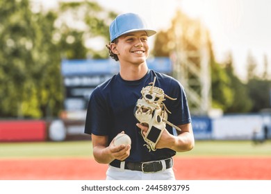 A Young teen boy play baseball on a playground - Powered by Shutterstock