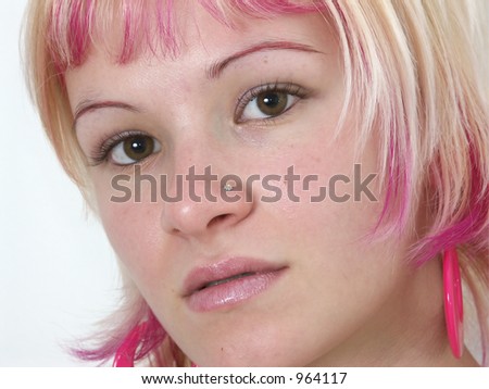 Young teen girl portrait with short hair on white background