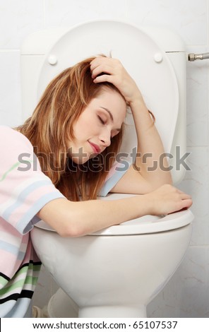 Young Teen Woman Vomiting In Toilet Stock Photo 65107531 