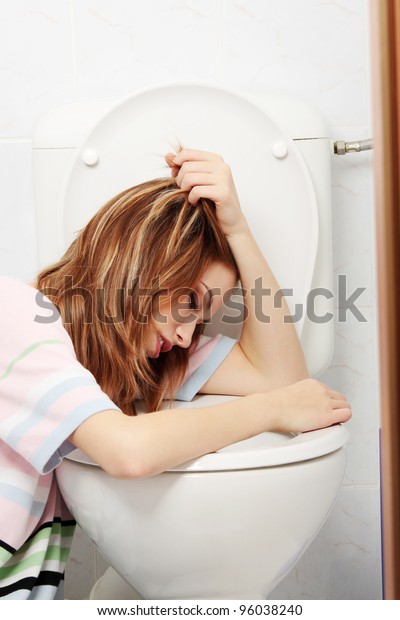 Young Teen Woman Vomiting In Toilet Stock Photo 65107537 