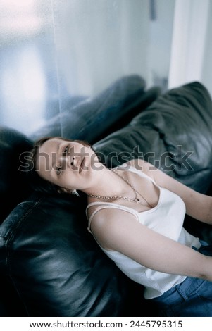 kid girl relaxing at home in weekend morning