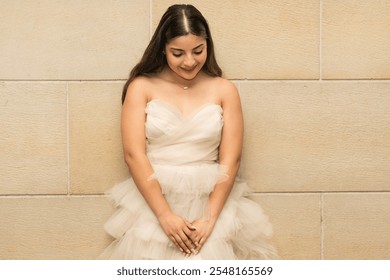 Young teenage girl posing in long white lace dress - Powered by Shutterstock