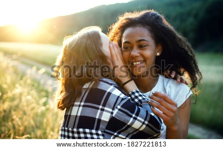 Similar – Image, Stock Photo two beautiful teenager girls floating in a pool