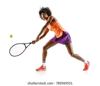 Young tennis girl in silhouette isolated on white background. Dynamic movement