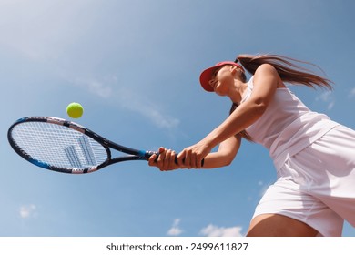 young tennis player playing tennis, bottom view - Powered by Shutterstock