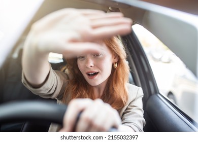 Young Terrified Woman Driving Having Car Stock Photo 2155032397 