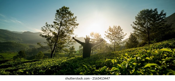 Young Tourist Guy Enjoying The Nature Landscape View