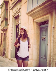 Young Traveller Tourist Sightseeing In Old City Valletta, Malta