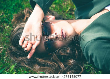 Similar – Happy young woman looking through the window car