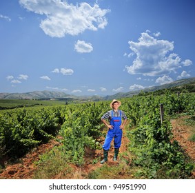 A young vintner posing at his vineyard, Macedonia