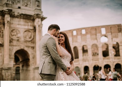 Young Wedding Couple In Love In Rome, Italy