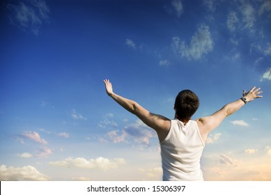 Young Winner Looking Blue Sky Clouds Stock Photo 15306397 | Shutterstock