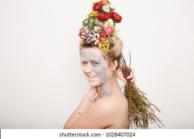 Floral Face Hairstyle Silhouette Woman Images Stock Photos