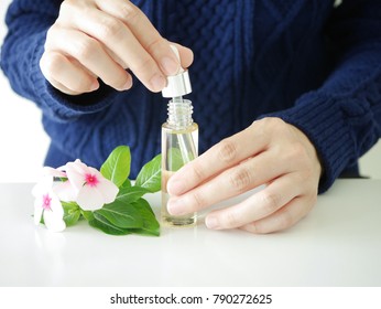 young woman apply natural oil, cosmetic,skin care regimen for winter moisturizer. - Shutterstock ID 790272625