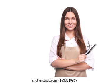 
Young woman in apron isolated on white background. Hairdresser concept - Powered by Shutterstock