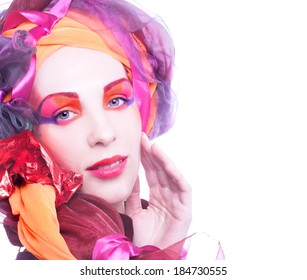 Young woman with artistic visage and in turban