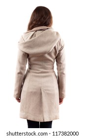 Young Woman Back In Beige Coat