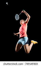 Young Woman Badminton Player Isolated