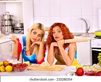 Young Woman  Baking Cookies In Oven. Bad Luck.