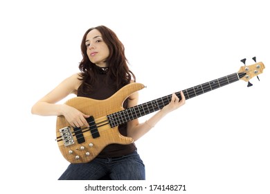 Young Woman Bass Player (Series With The Same Model Available)